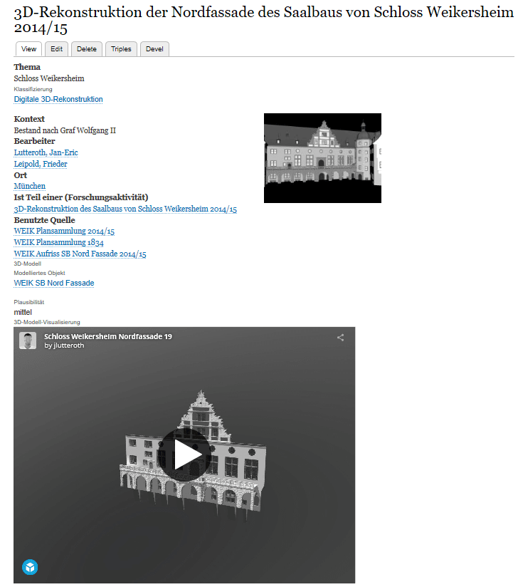 Picture of Eintrag in der Virtuellen Forschungsumgebung zur Erfassung der 3D-Rekonstruktion